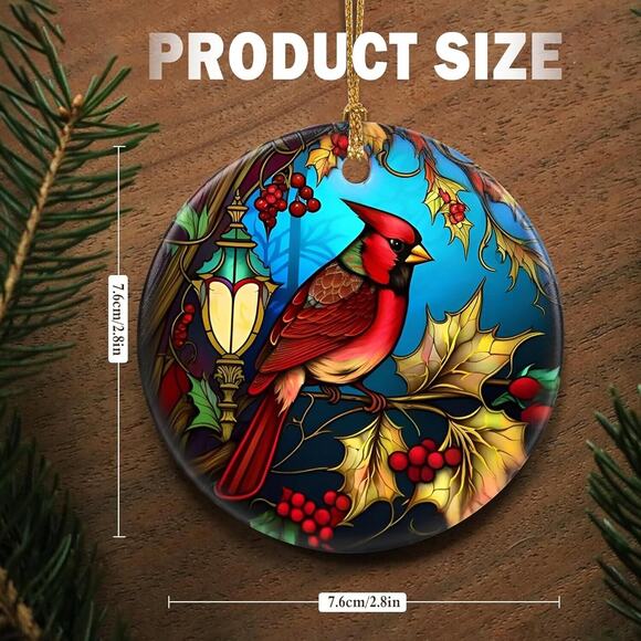 Touber Cardinal Ornament, Christmas Ornament, Heirloom Keepsake, Round‎ Ceramic - Picture 2 of 6